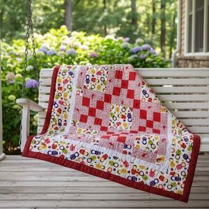 Handmade Matryoshka Russian Doll Patchwork Quilt Red White Novelty Throw Blanket